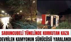 Manisa'da devrilen kamyonun sürücüsü yaralandı