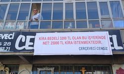 Kiracısına 25 Bin Lira Kira İsteyen İş Yeri Sahibine Pankartlı Tepki