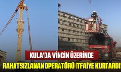 Vinç üzerinde rahatsızlanan operatörün yardımına itfaiye koştu!