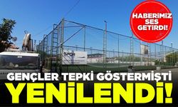 Sarıgöl'de tepki gören halı sahada bakım çalışması yapıldı