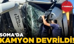 Manisa'da freni boşalan kamyon devrildi, Sürücü Yaralandı!