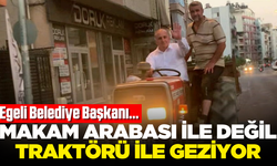 Belediye başkanı traktör ile ilçe gezintisine çıktı