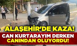 Alaşehir'de kontrolden çıkan otomobil elektrik direğine çarptı