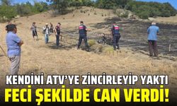 Kendini ATV'ye zincirleyip ateşe verdi