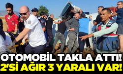 Takla atan otomobildeki 3 kişi yaralandı