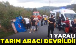 Tarım aracı devrildi: 1 yaralı