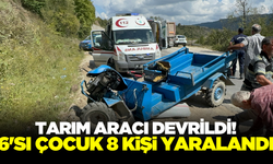 Tarım aracının devrildiği kazada 8 kişi yaralandı!