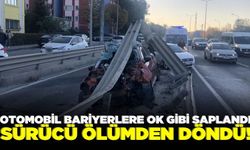 Bariyerlere çarpan otomobil hurdaya döndü: Sürücü ölümden döndü