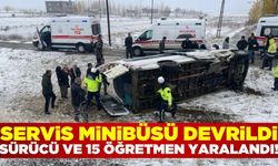 Muş'ta servis minibüsünün devrilmesi sonucu sürücü ve 15 öğretmen yaralandı