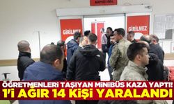 Kars'ta öğretmenleri taşıyan minibüs kaza yaptı: 14 yaralı