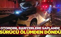 Kocaeli'de kontrolden çıkan otomobil bariyerlere saplandı