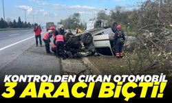 Kontrolden çıkan otomobil 3 araca çarparak takla attı: 2 yaralı