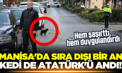 Manisa'da sıra dışı bir an: Kedi de Atatürk'ü andı!