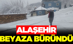 Alaşehir'in yüksek kesimlerinde kar yağışı etkili oldu