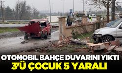 Düzce'de kontrolden çıkan otomobil bahçe duvarını yıktı: 5 yaralı