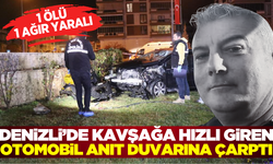 Denizli'de otomobil anıt duvarına çarptı! 1 ölü 1 ağır yaralı