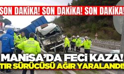 Manisa'da orta refüje düşen tırın sürücüsü yaralandı