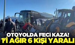 Nevşehir'de otobüs ile iş makinesi kafa kafaya çarpıştı: 1'i ağır 6 yaralı