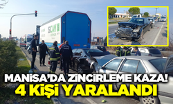 Manisa'da 1 kamyon ile 2 otomobilin çarpıştığı zincirleme kazada 4 kişi yaralandı