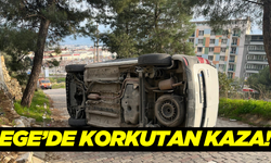 Aydın'da kontrolden çıkan hafif ticari araç yan yattı!