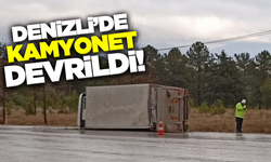 Denizli'de seyir halindeki kamyonet devrildi!