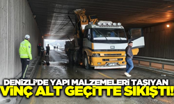 Denizli'de vinç alt geçitte sıkıştı!