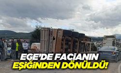 Muğla'da mermer blok taşıyan tırın dorsesi devrildi