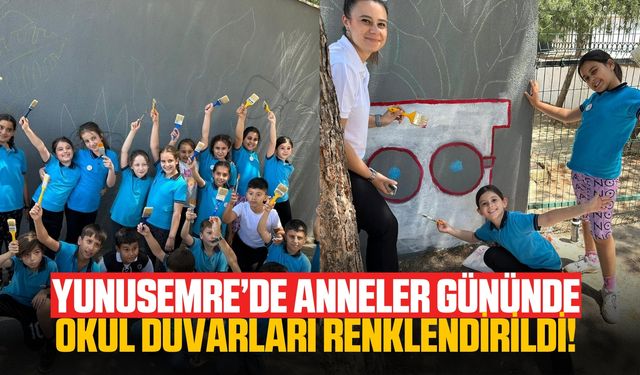Yunusemre'de anneler çocuklarıyla birlikte duvarları renklendirdi!