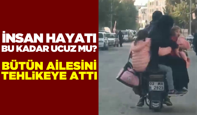 Bütün ailesini tehlikeye atarak trafikte ilerledi