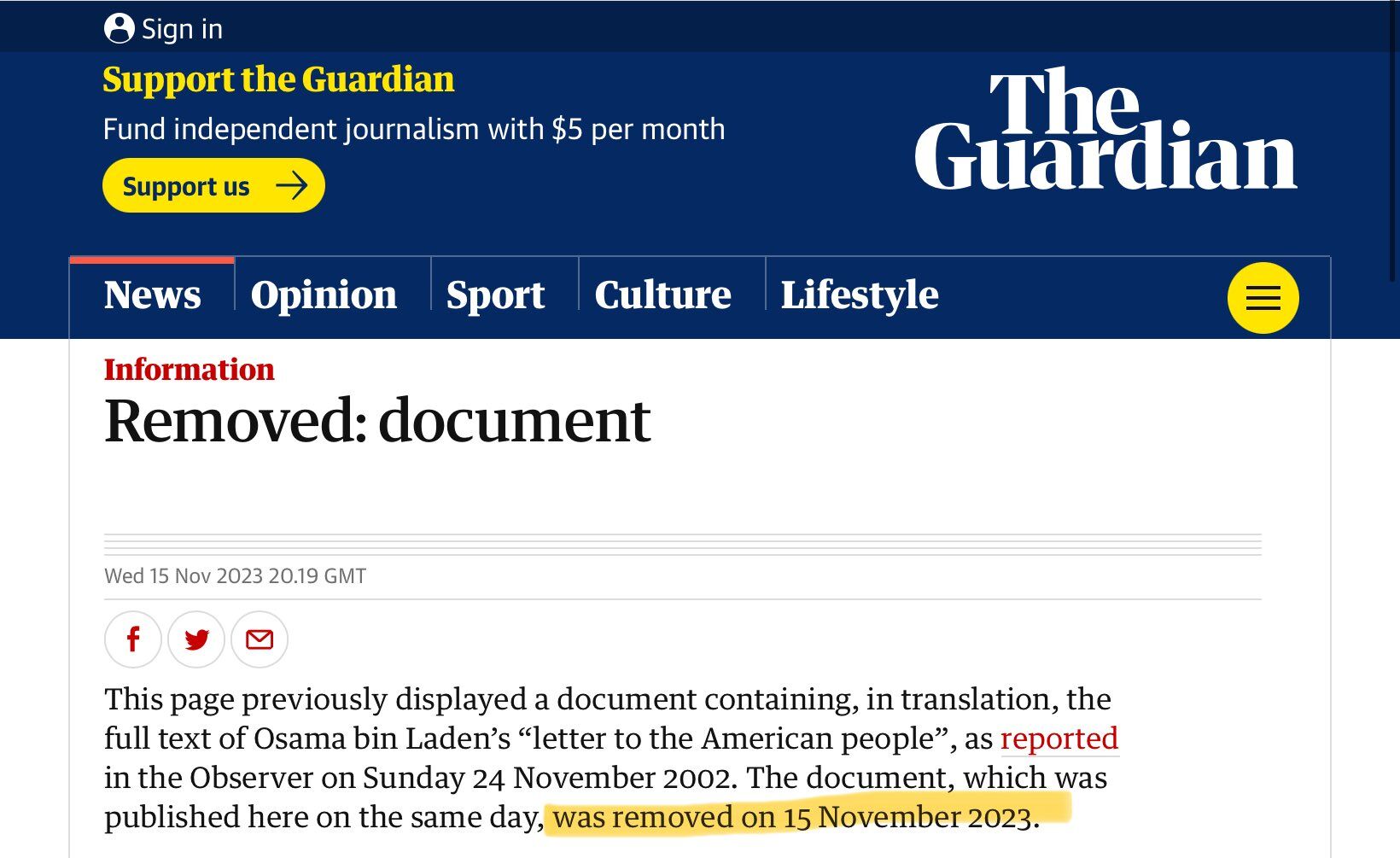 The guardian usama bin ladin mektubu