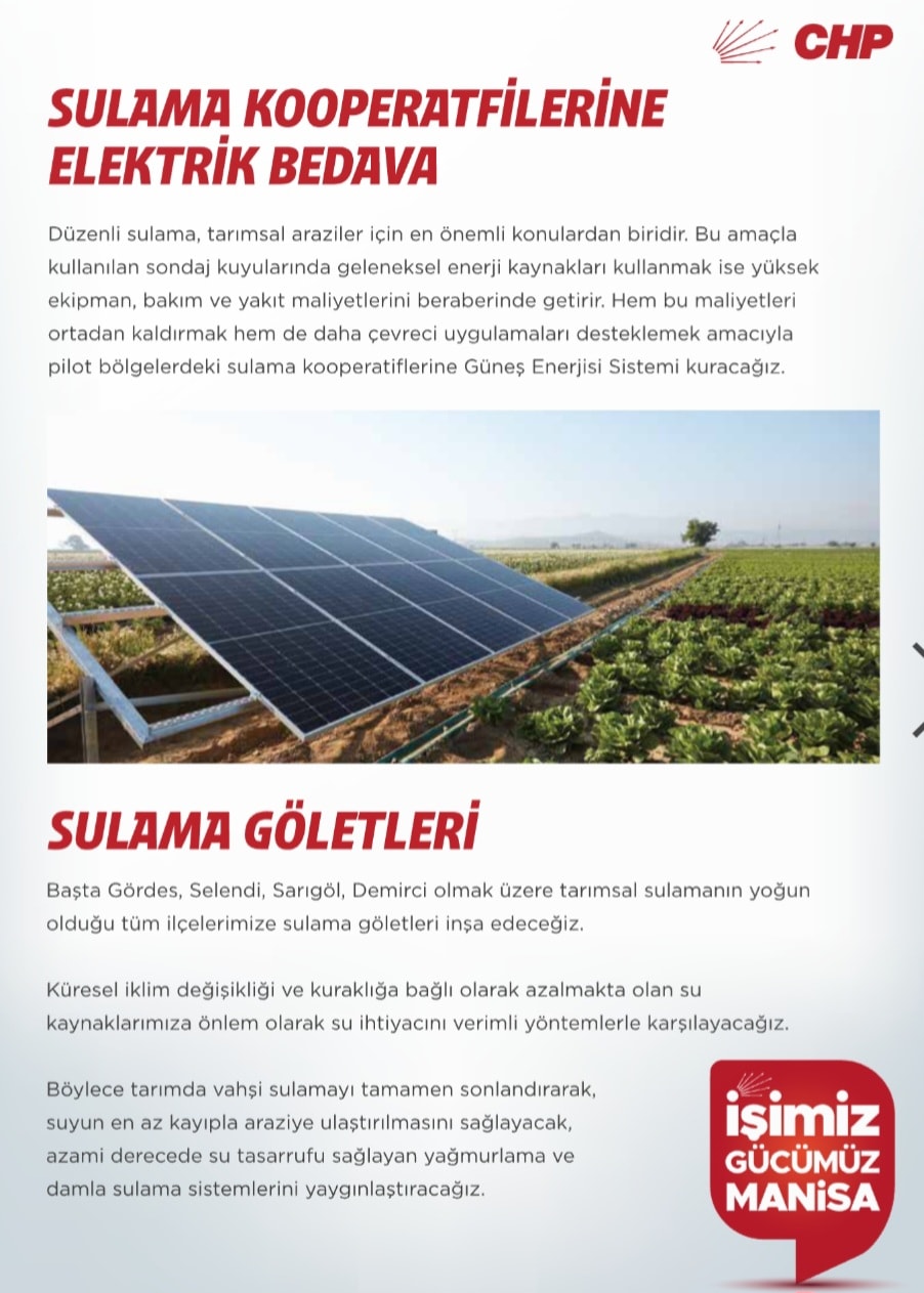 Sulama Kooperatiflerine Elektrik Bedava