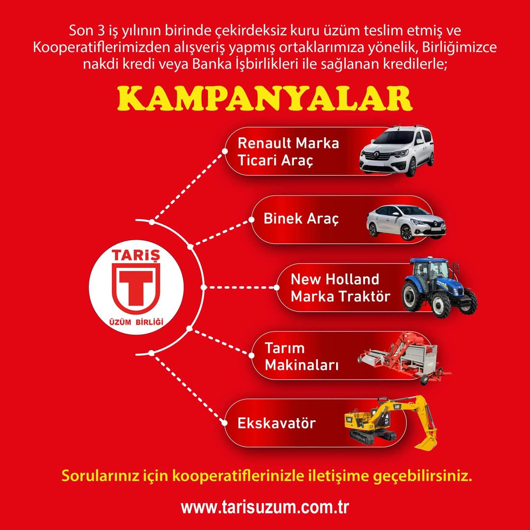 Tariş Üzüm Birliği'nden ortaklarına özel kampanyalar!