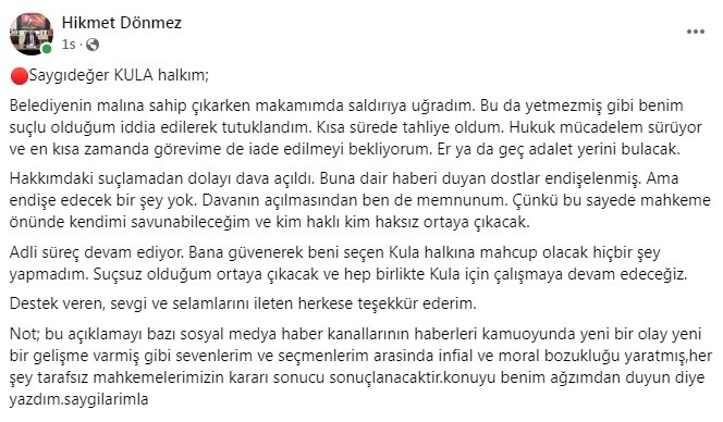 Kula Belediye Başkanı Dönmez: 